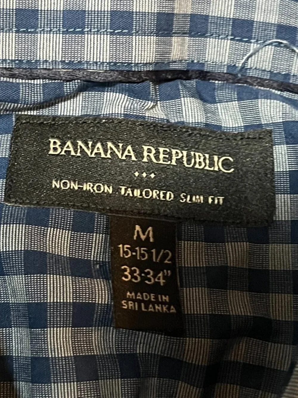 Banana Republic Non-Iron Tailored Slim Fit Dress Shirt – Blue Check – Medium 15